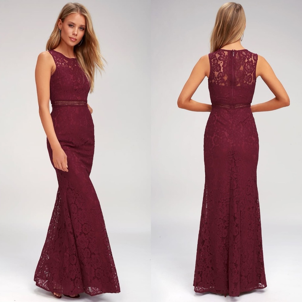 Lulus | Music of the Heart Burgundy Lace Maxi Dress